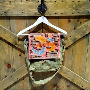 ARTISAN HIPPIE BOHO PEACE SIGN BAG CLOTH HANDMADE FESTIVAL COLORFUL ART